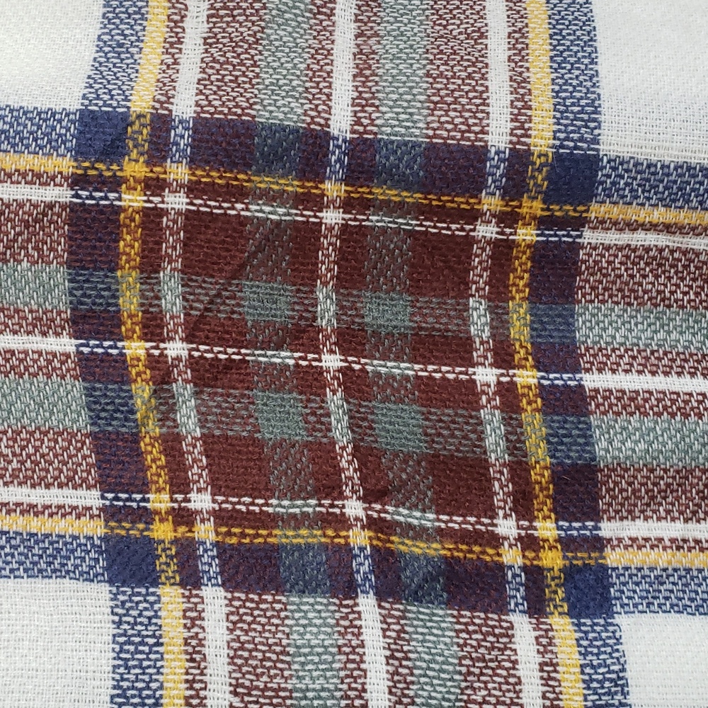 Oversized Plaid Blanket Scarf Square Fringe Cream Brown Green Blue 58x58 Wrap - Picture 8 of 10